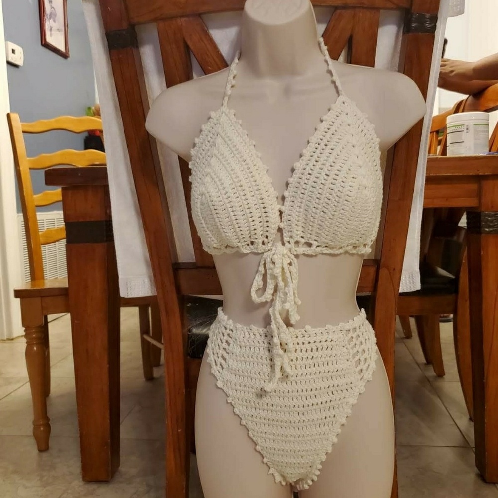 Crochet Cream Bikini 2 Piece Swimsuit